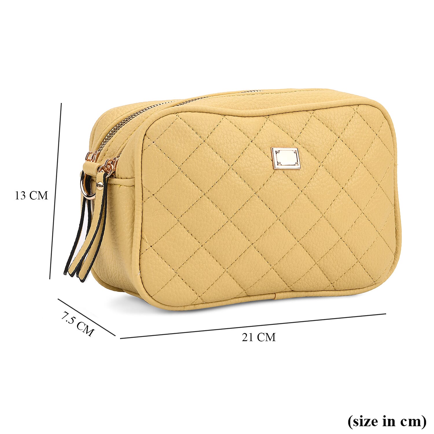 Stylish Quilted Crossbody Bag with Patterned Strap - Yellow