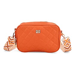 Stylish Quilted Crossbody Bag with Patterned Strap - White