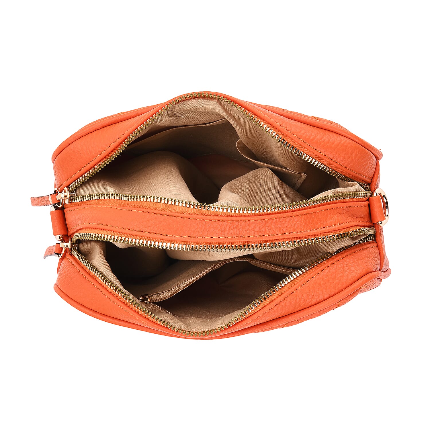 Stylish Quilted Crossbody Bag with Patterned Strap - Orange