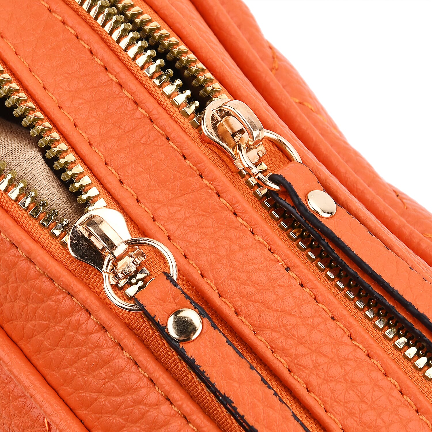 Stylish Quilted Crossbody Bag with Patterned Strap - Orange