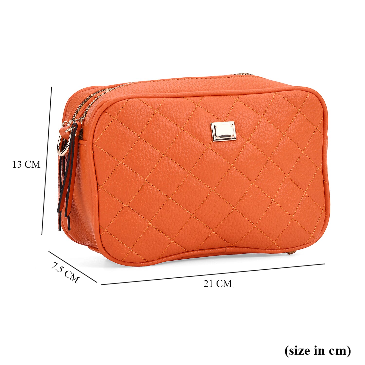 Stylish Quilted Crossbody Bag with Patterned Strap - Orange