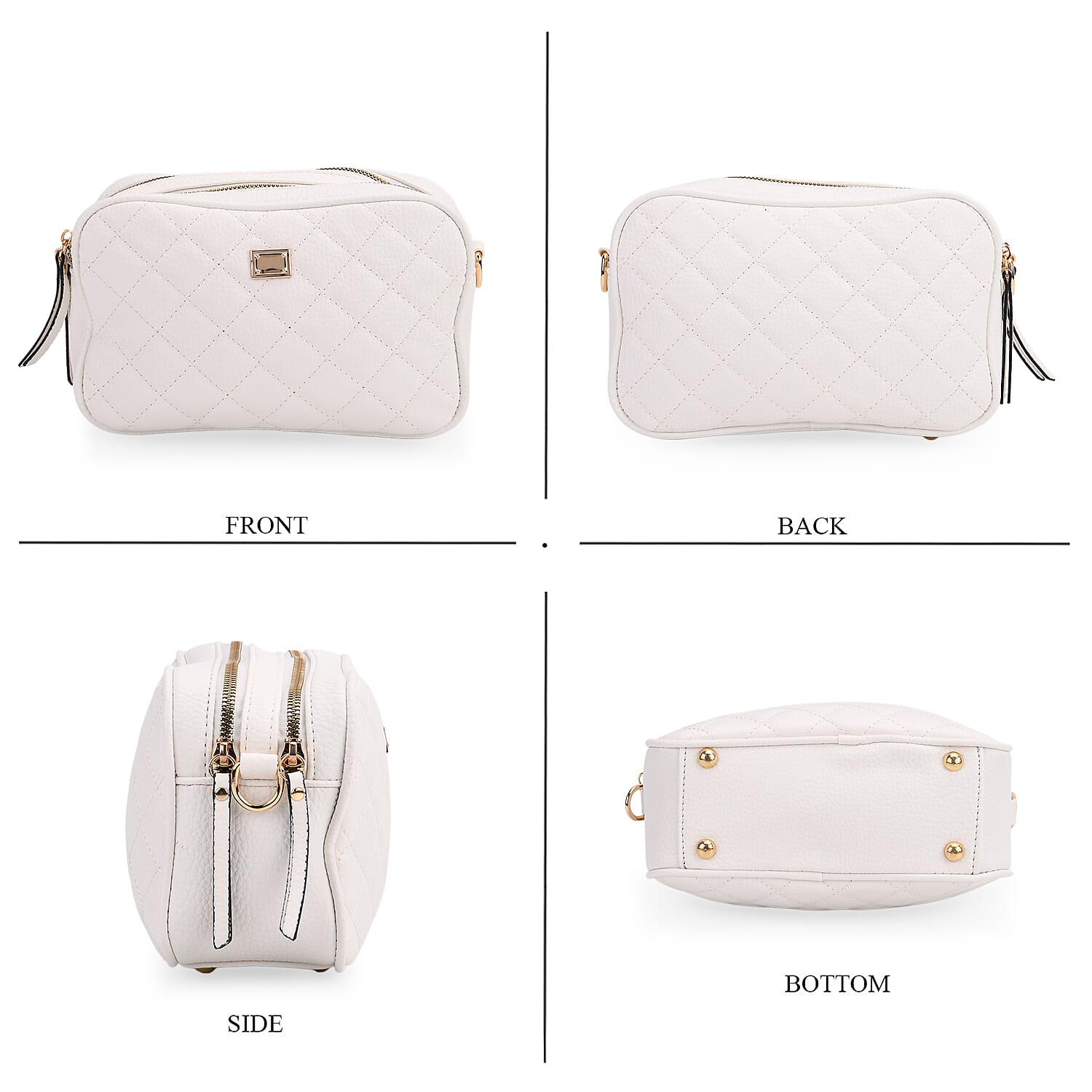 Stylish Quilted Crossbody Bag with Patterned Strap - White