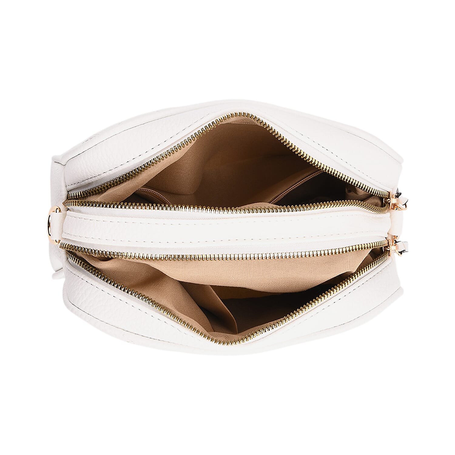 Stylish Quilted Crossbody Bag with Patterned Strap - White