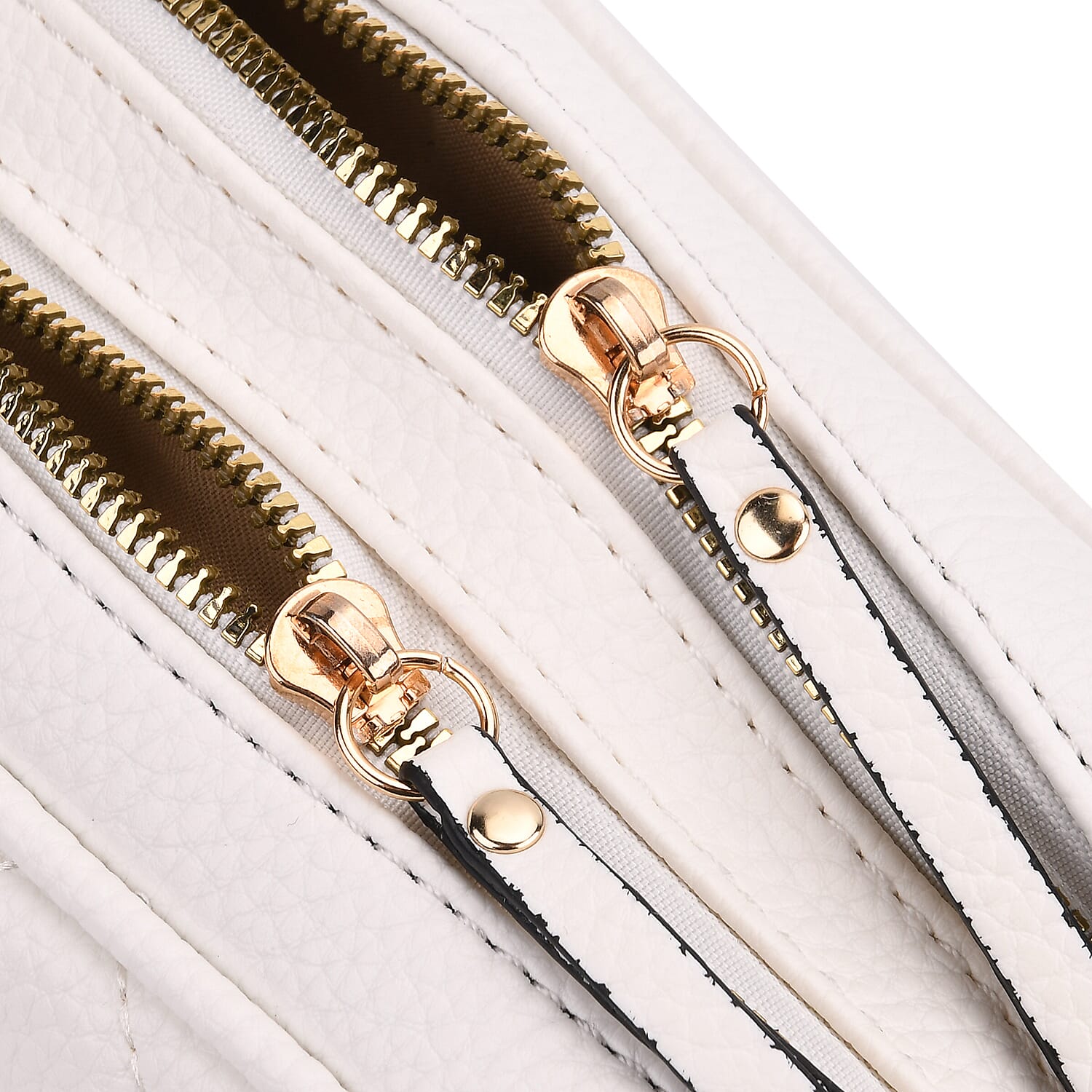 Stylish Quilted Crossbody Bag with Patterned Strap - White