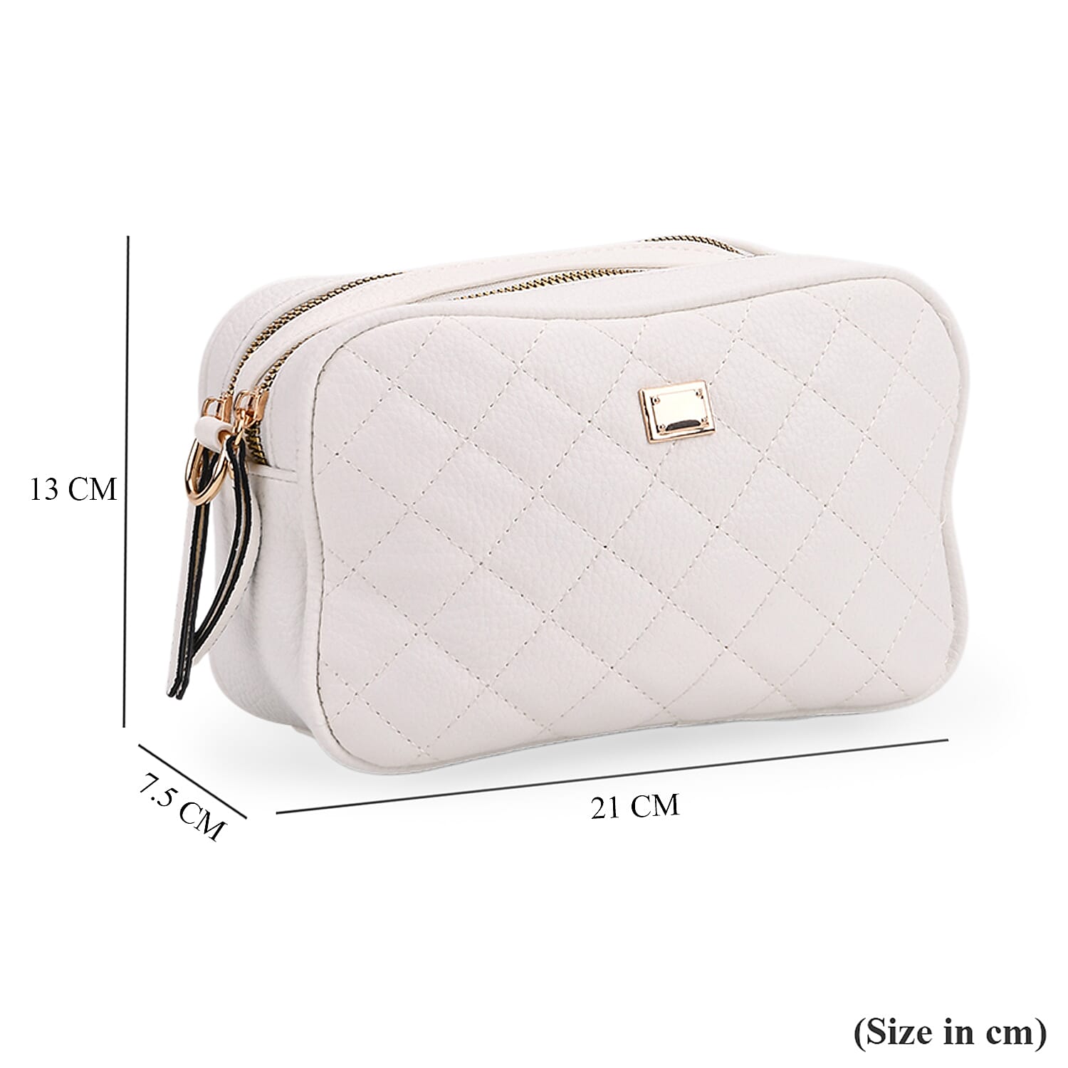 Stylish Quilted Crossbody Bag with Patterned Strap - White