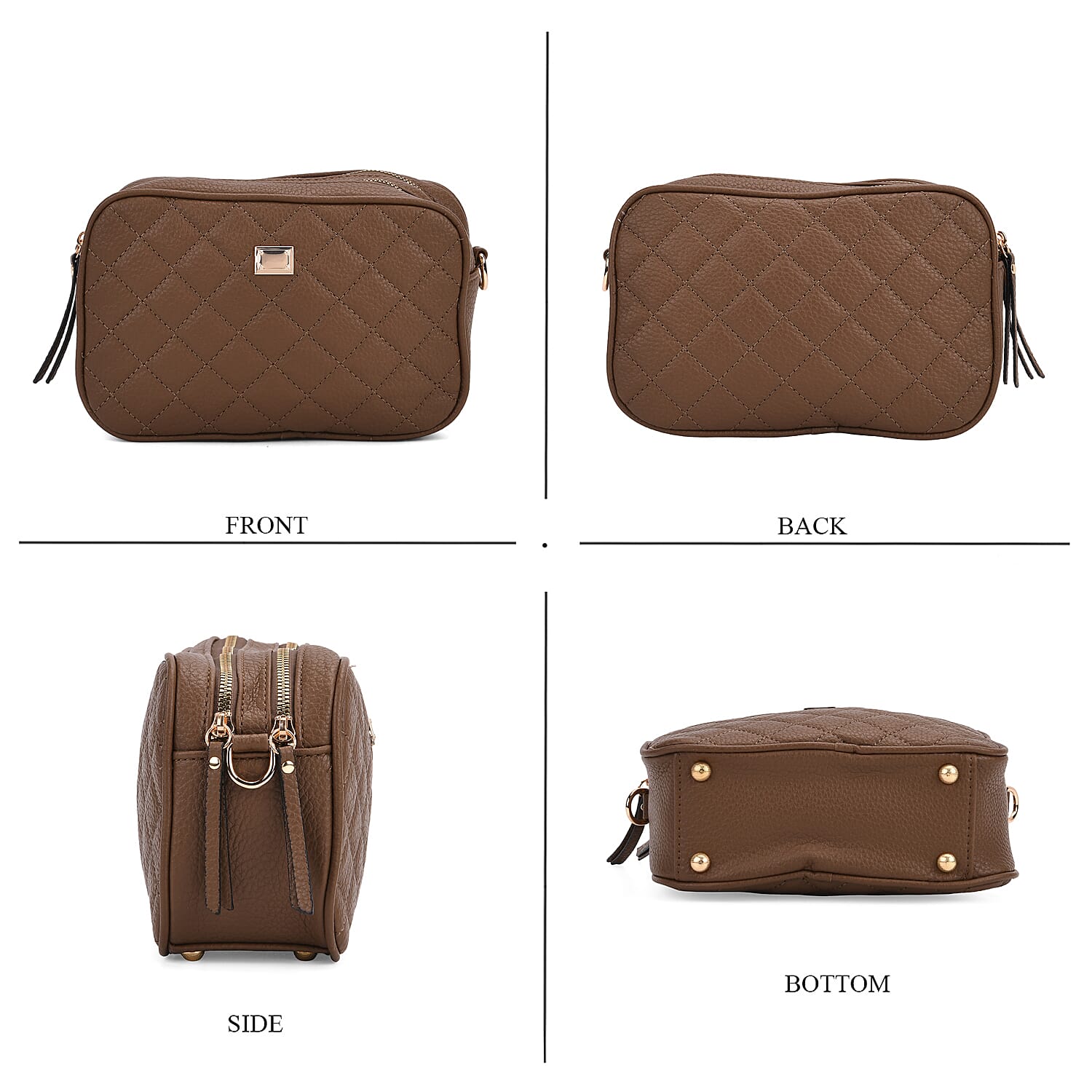 Stylish Quilted Crossbody Bag with Patterned Strap - Brown