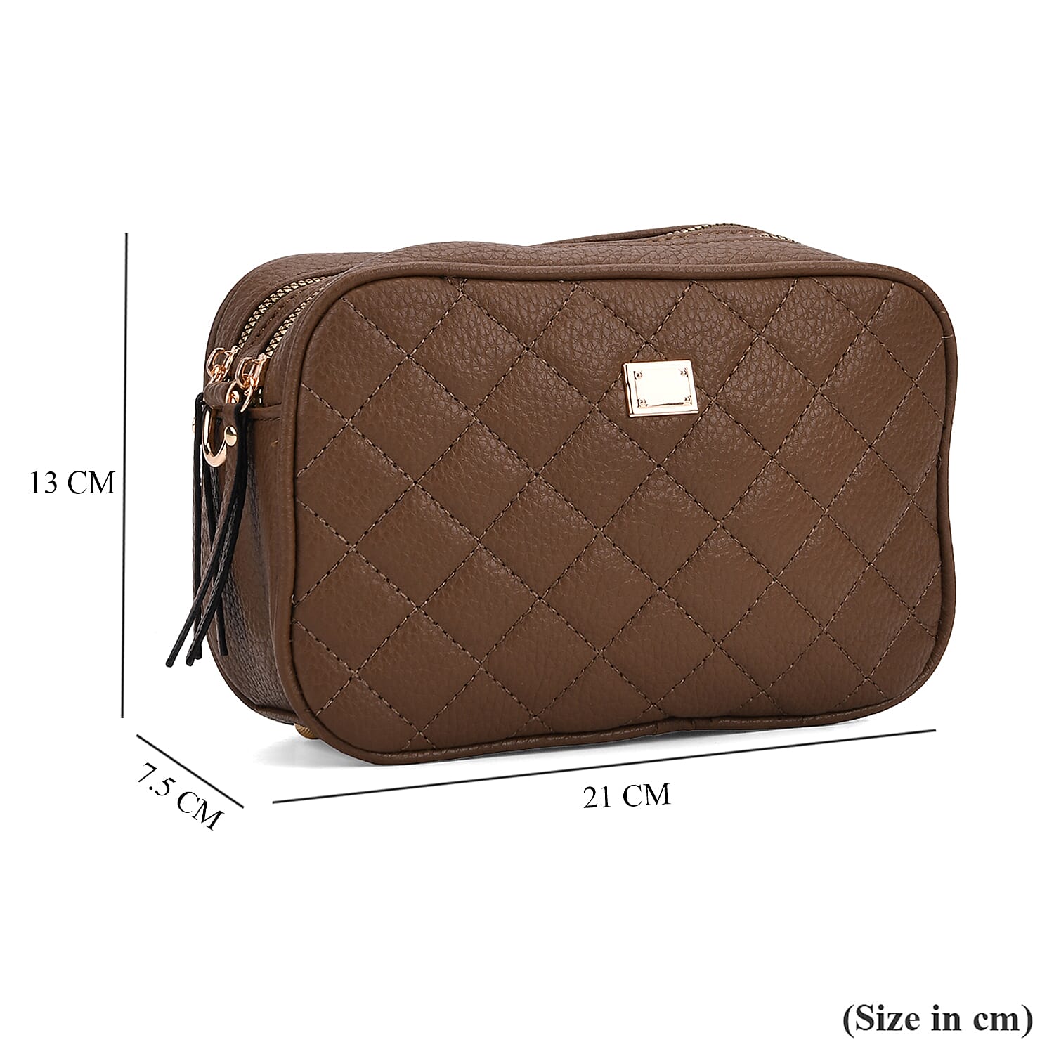 Stylish Quilted Crossbody Bag with Patterned Strap - Brown