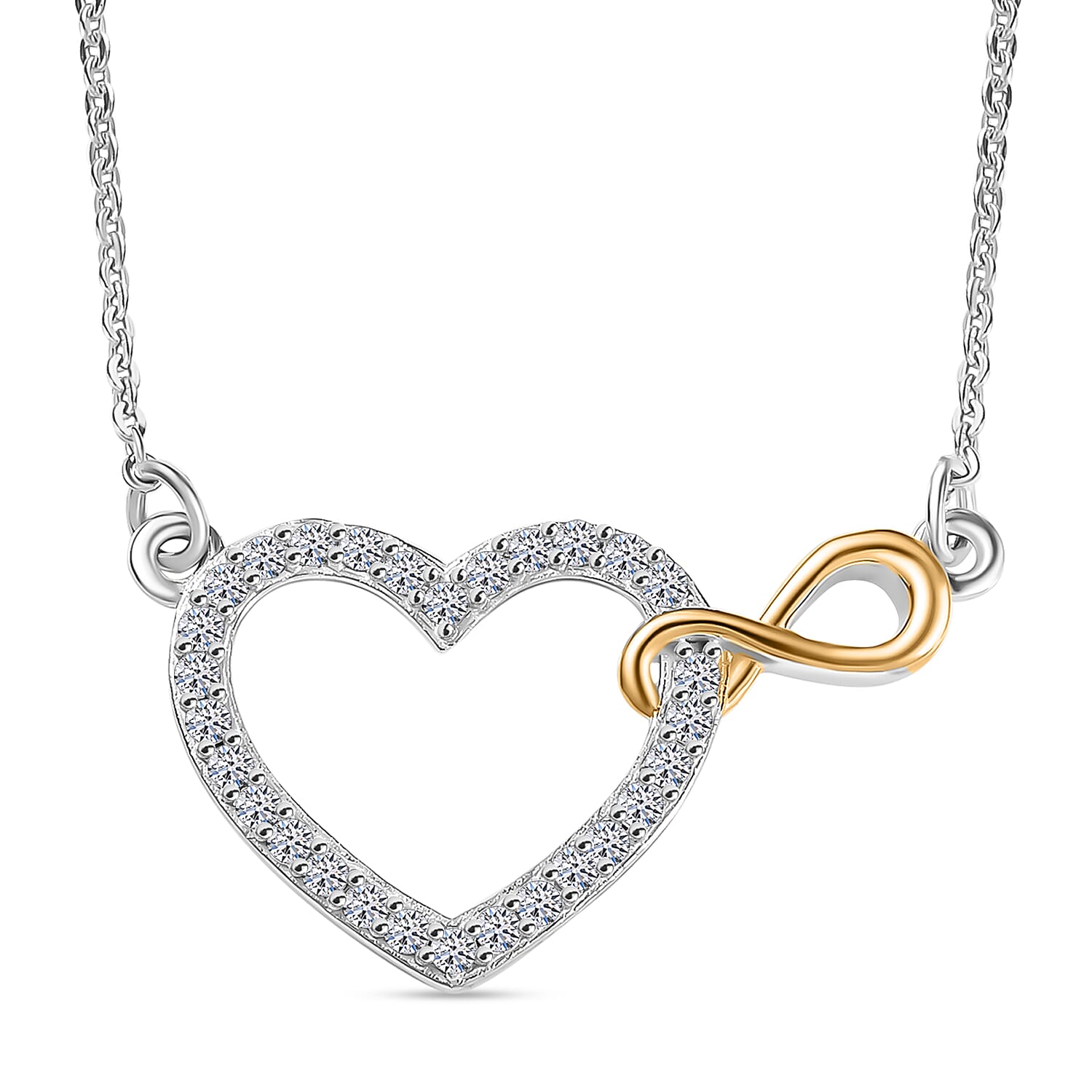 Luxuriant Diamond Lab Grown Diamond (SI-G-H) Necklace (Size 20) in 18K Vermeil Yellow Gold Plated & Rhodium Overlay Sterling Silver