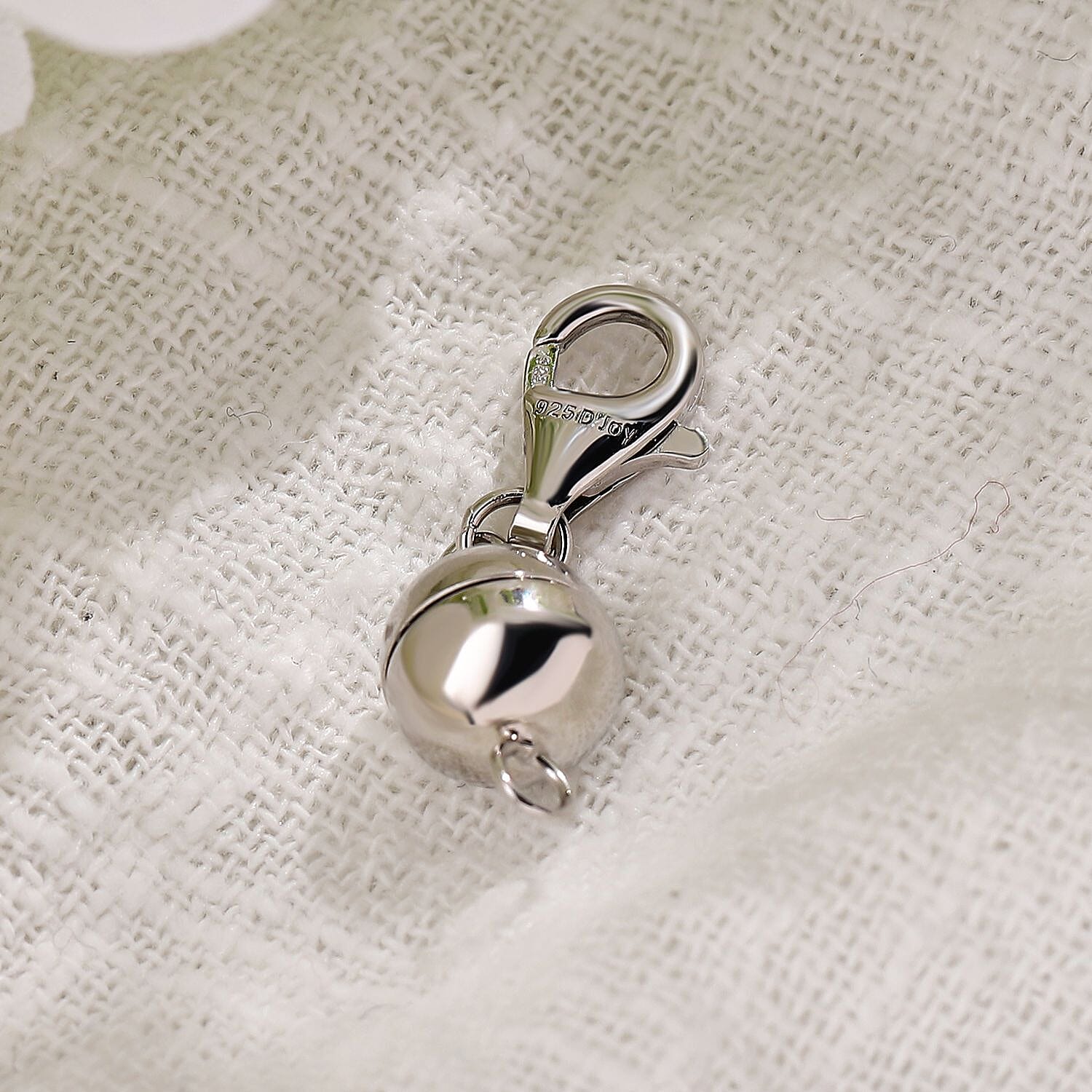 10 mm Round Magnetic Lock with 11 mm Lobster Clasp in Rhodium Overlay Sterling Silver