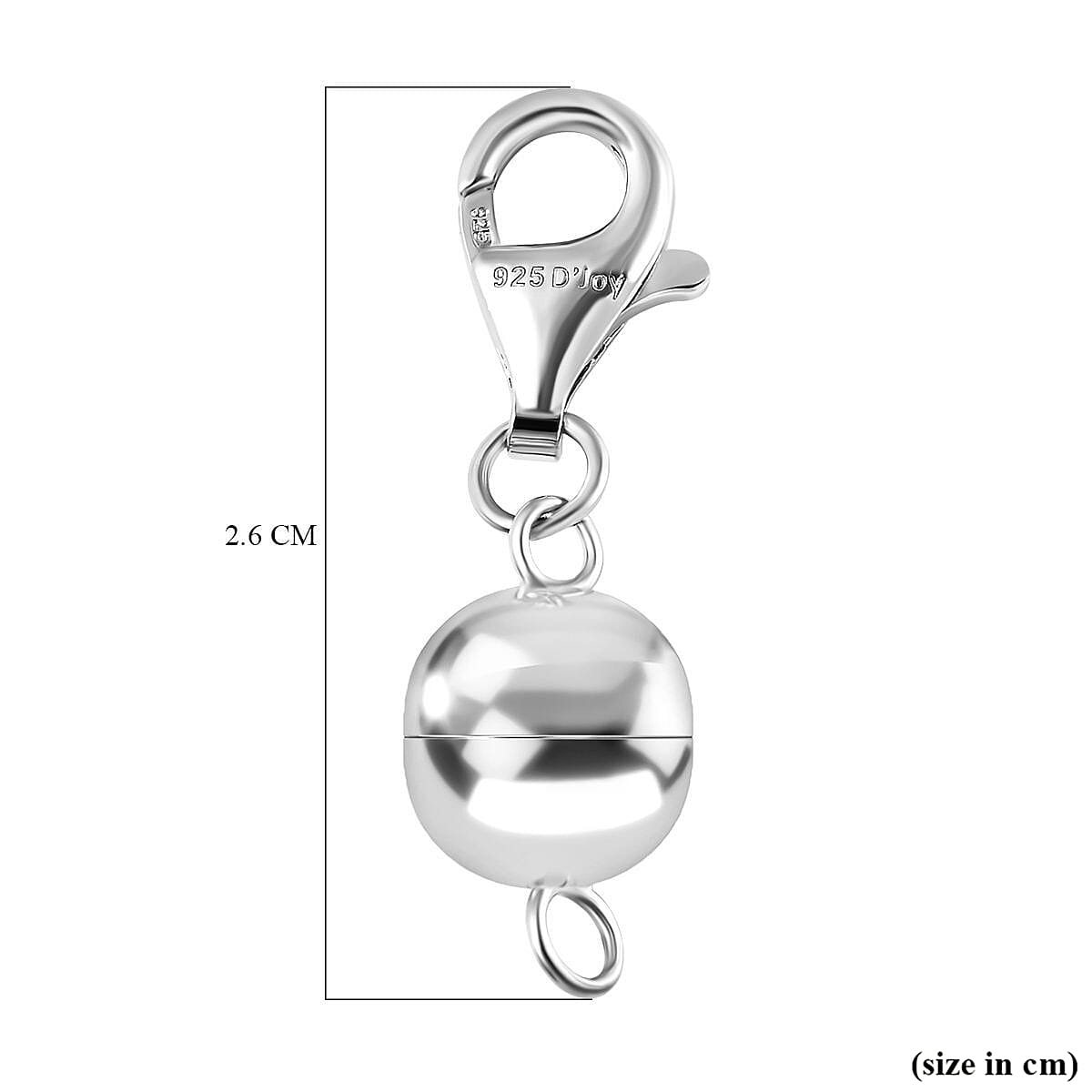 10 mm Round Magnetic Lock with 11 mm Lobster Clasp in Rhodium Overlay Sterling Silver