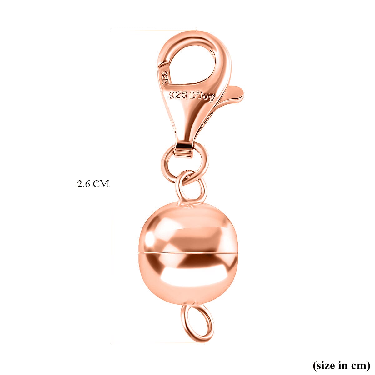 10 mm Round Magnetic Lock with 11 mm Lobster Clasp in Rose Gold Plated Sterling Silver