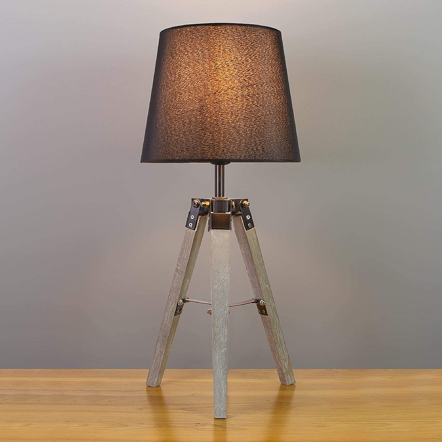 Parlak Elegant Black Shade Tripod Table Lamp with Grey Wood Base