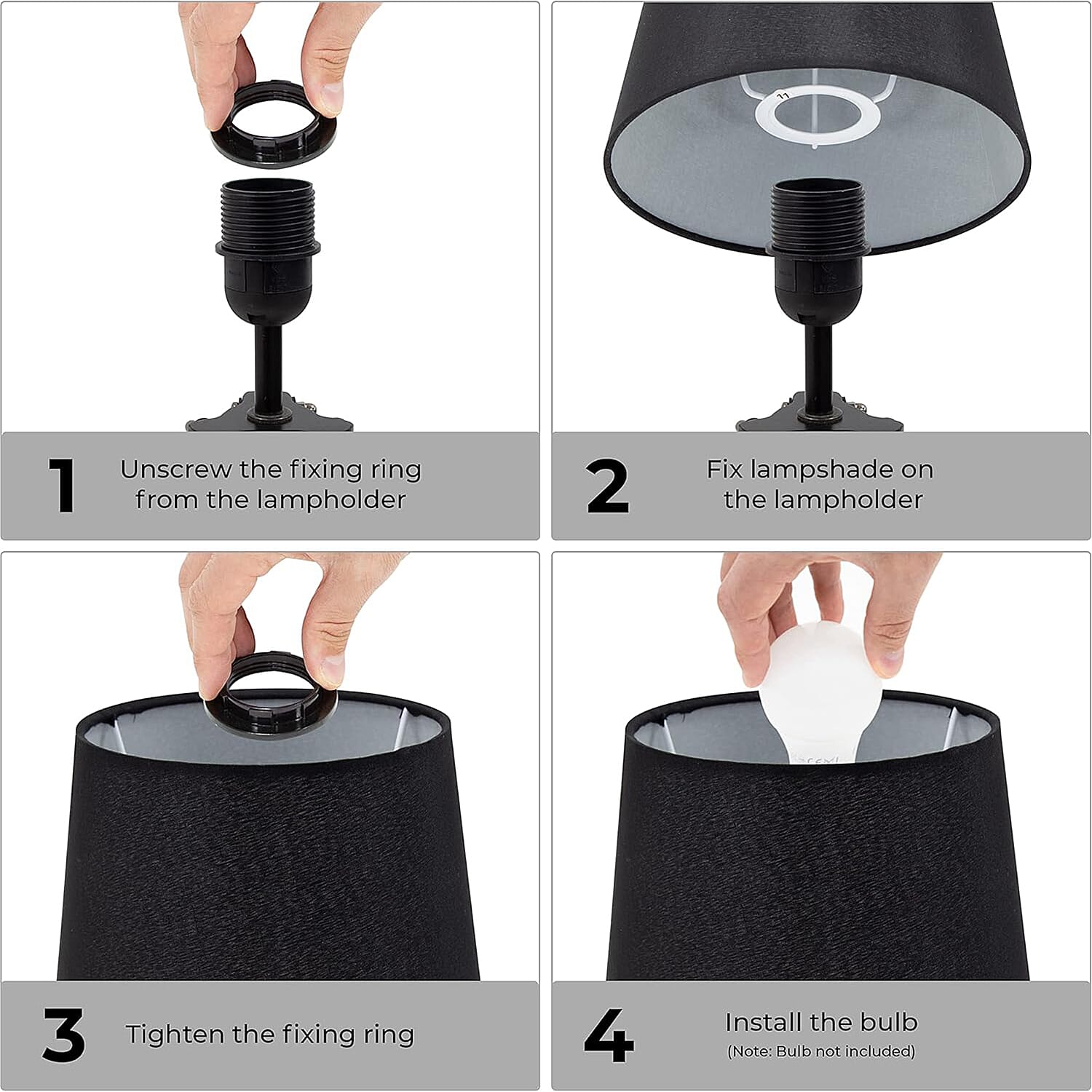 Parlak Elegant Black Shade Tripod Table Lamp with Grey Wood Base