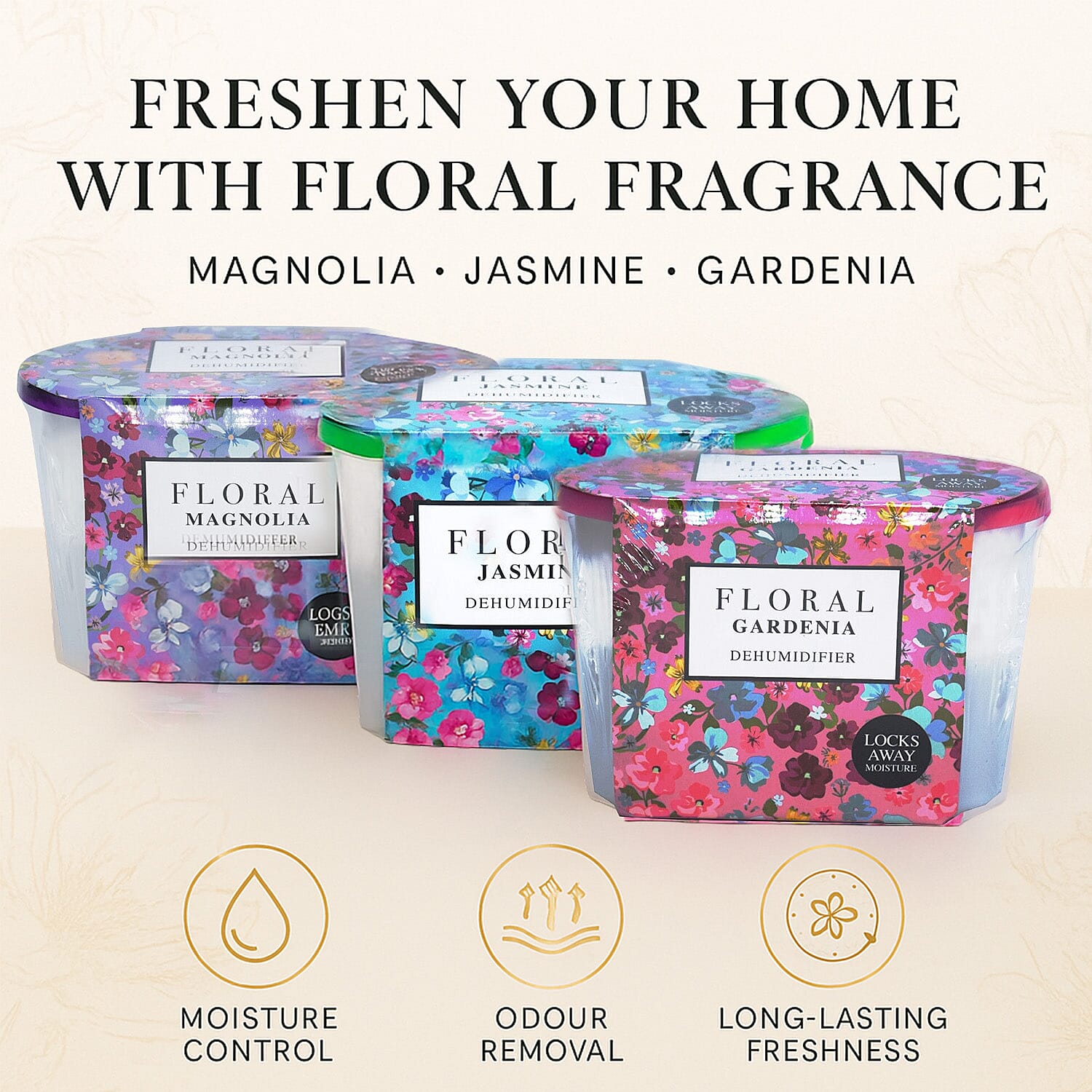 36 Assorted Floral Scented Dehumidifiers - Magnolia, Jasmine, Gardenia