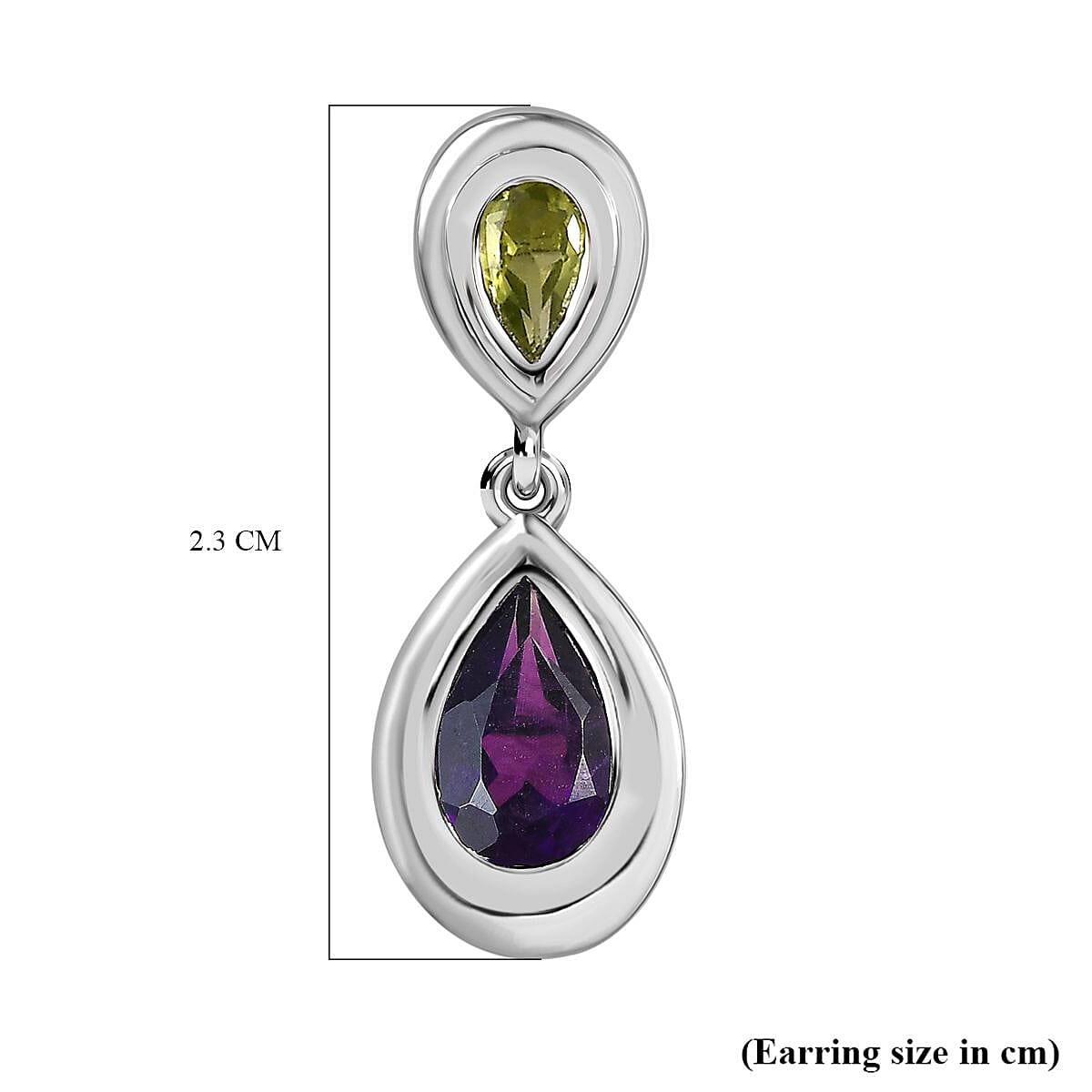 AAA African Amethyst & Peridot Dangling Earring in Rhodium Overlay Sterling Silver 2.07 Ct.