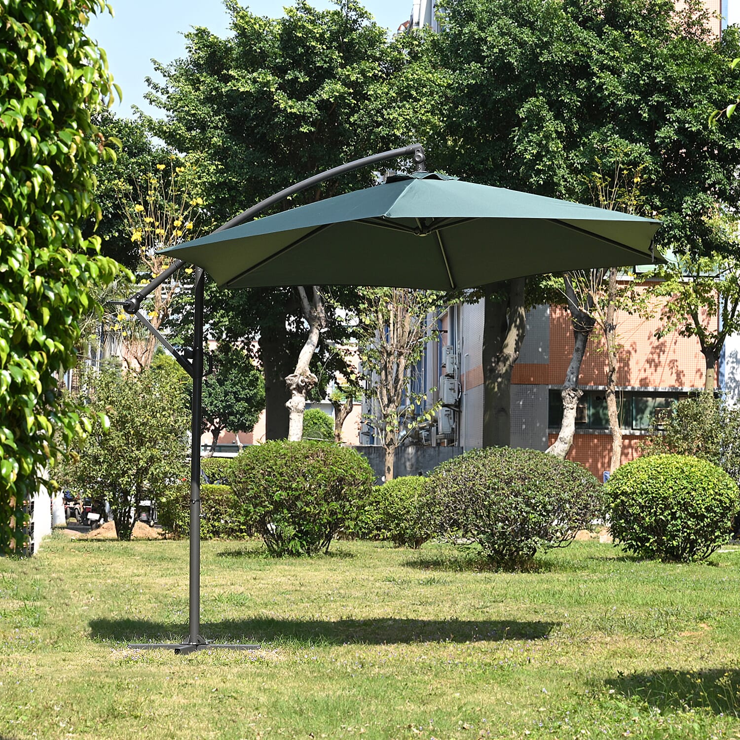 3M Banana Outdoor Patio Umbrella for Sunshade & Rain with Crank Handle & Steel Base - Green