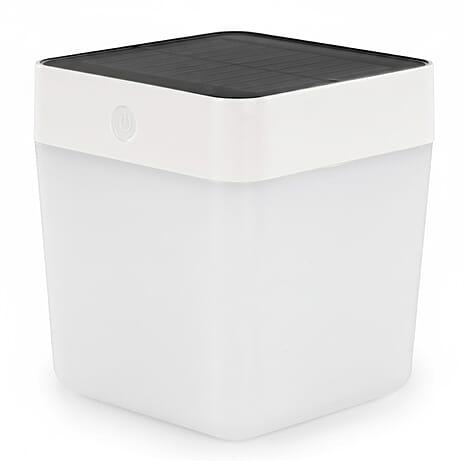 NEW Lutec Table Cube Solar Powered LED Portable Lantern - 3 Step Dimmer - Ip44 Rated White & Silver