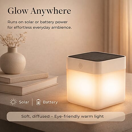 NEW Lutec Table Cube Solar Powered LED Portable Lantern - 3 Step Dimmer - Ip44 Rated White & Silver