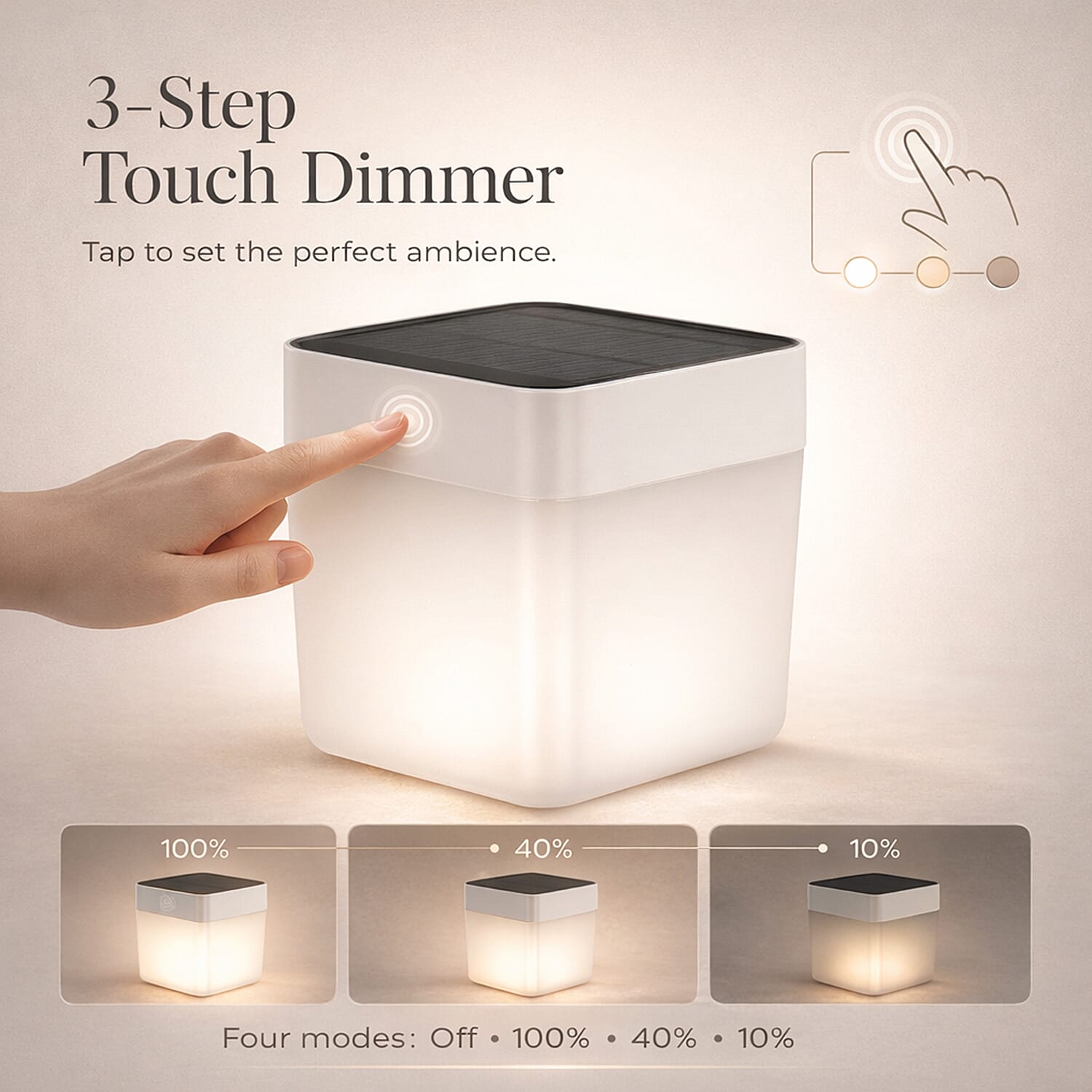 NEW Lutec Table Cube Solar Powered LED Portable Lantern - 3 Step Dimmer - Ip44 Rated White & Silver