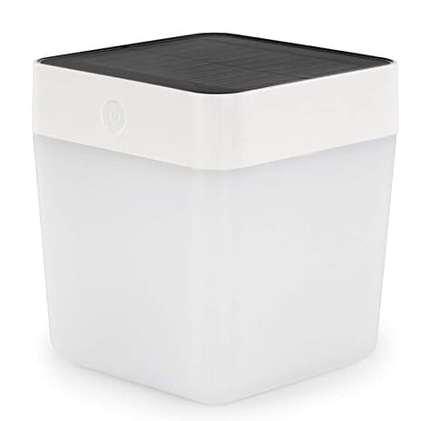 Lutec Table Cube Solar Powered LED Portable Lantern - White - Silver