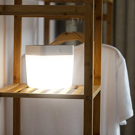 Lutec Table Cube Solar Powered LED Portable Lantern - White - Silver