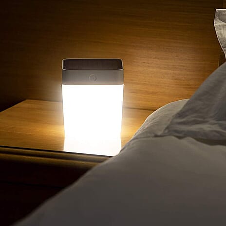 Lutec Table Cube Solar Powered LED Portable Lantern - White - Silver