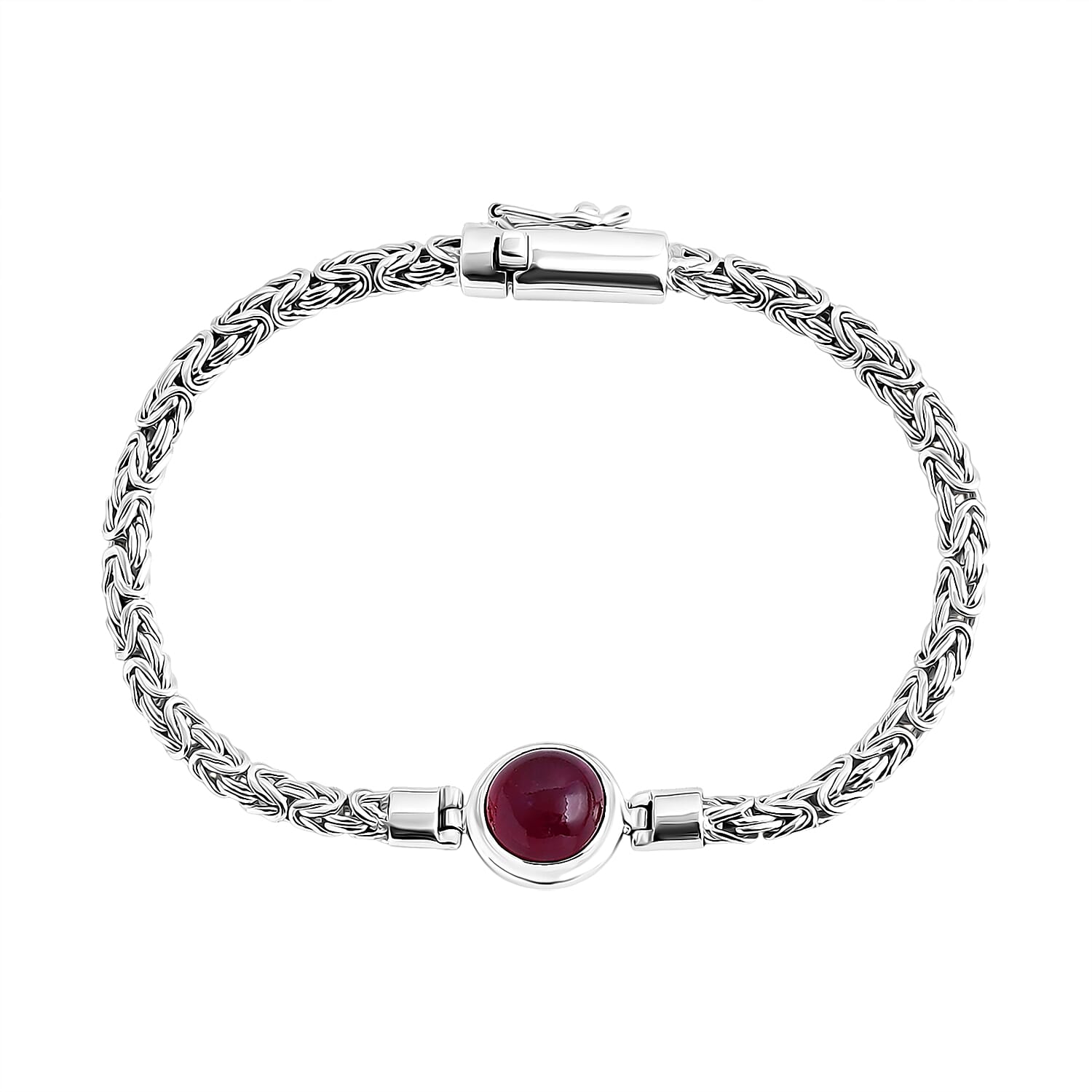 Royal Bali Collection African Ruby Bracelet (Size - 8) Sterling Silver 8.00 Ct, Silver Wt. 15.85 Gms.