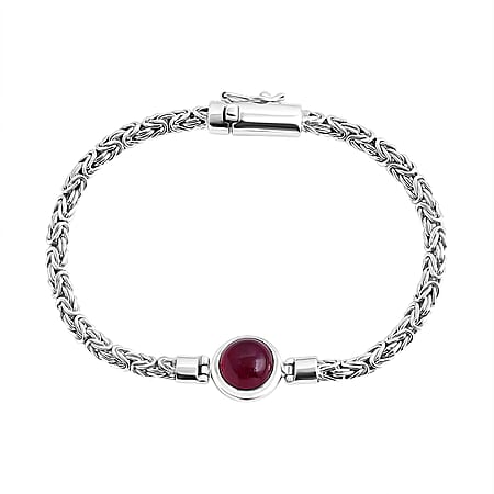 Royal Bali Collection African Ruby Bracelet (Size - 8) with Box Clasp in Sterling Silver 8.00 Ct