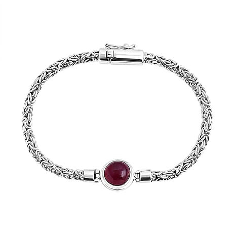 Royal Bali Collection African Ruby Bracelet (Size - 8) Sterling Silver 8.00 Ct, Silver Wt. 15.85 Gms.