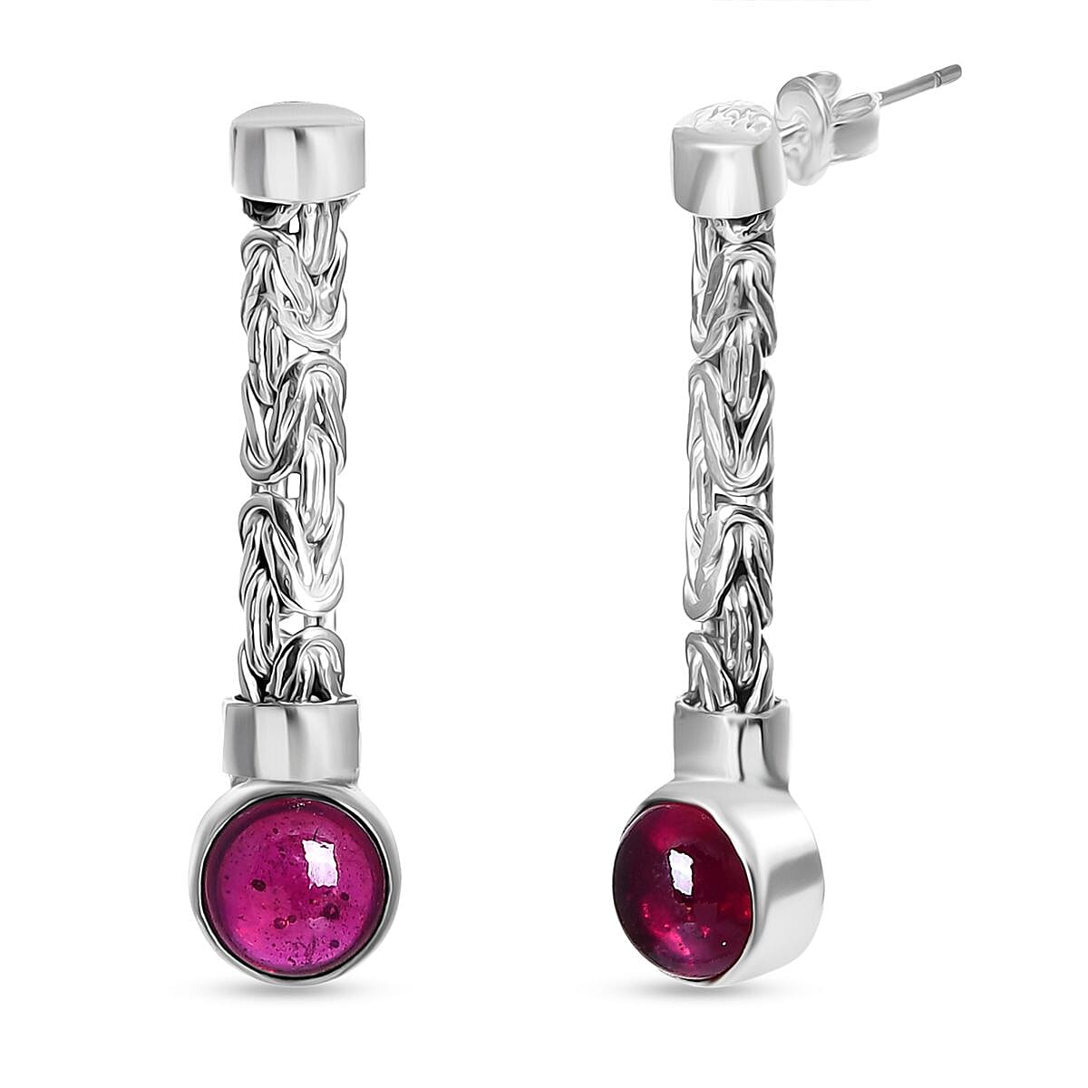 Royal Bali Collection - African Ruby Dangle Push Back Earring in Sterling Silver 6.55 Ct, Silver Wt. 5.73 Gms.