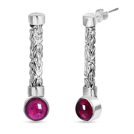 Royal Bali Collection African Ruby Earring with Push Back Sterling Silver 6.55 Ct, Silver Wt. 5.73 Gms.