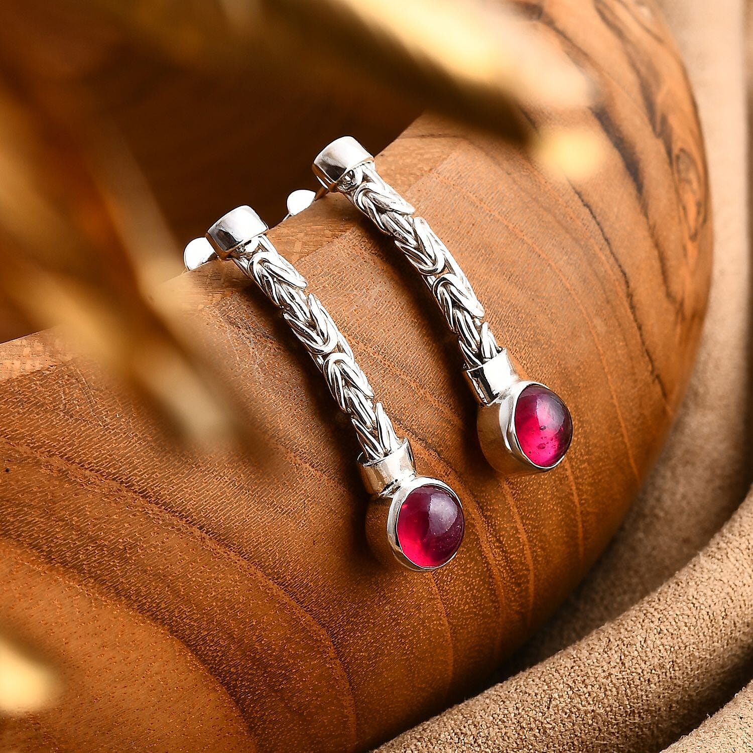 Royal Bali Collection - African Ruby Dangle Push Back Earring in Sterling Silver 6.55 Ct, Silver Wt. 5.73 Gms.
