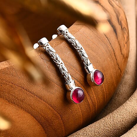 Royal Bali Collection African Ruby Earring with Push Back Sterling Silver 6.55 Ct, Silver Wt. 5.73 Gms.