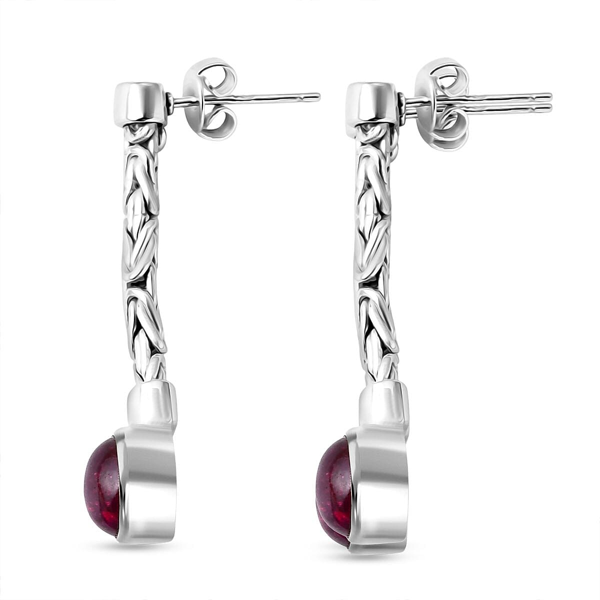 Royal Bali Collection - African Ruby Dangle Push Back Earring in Sterling Silver 6.55 Ct, Silver Wt. 5.73 Gms.
