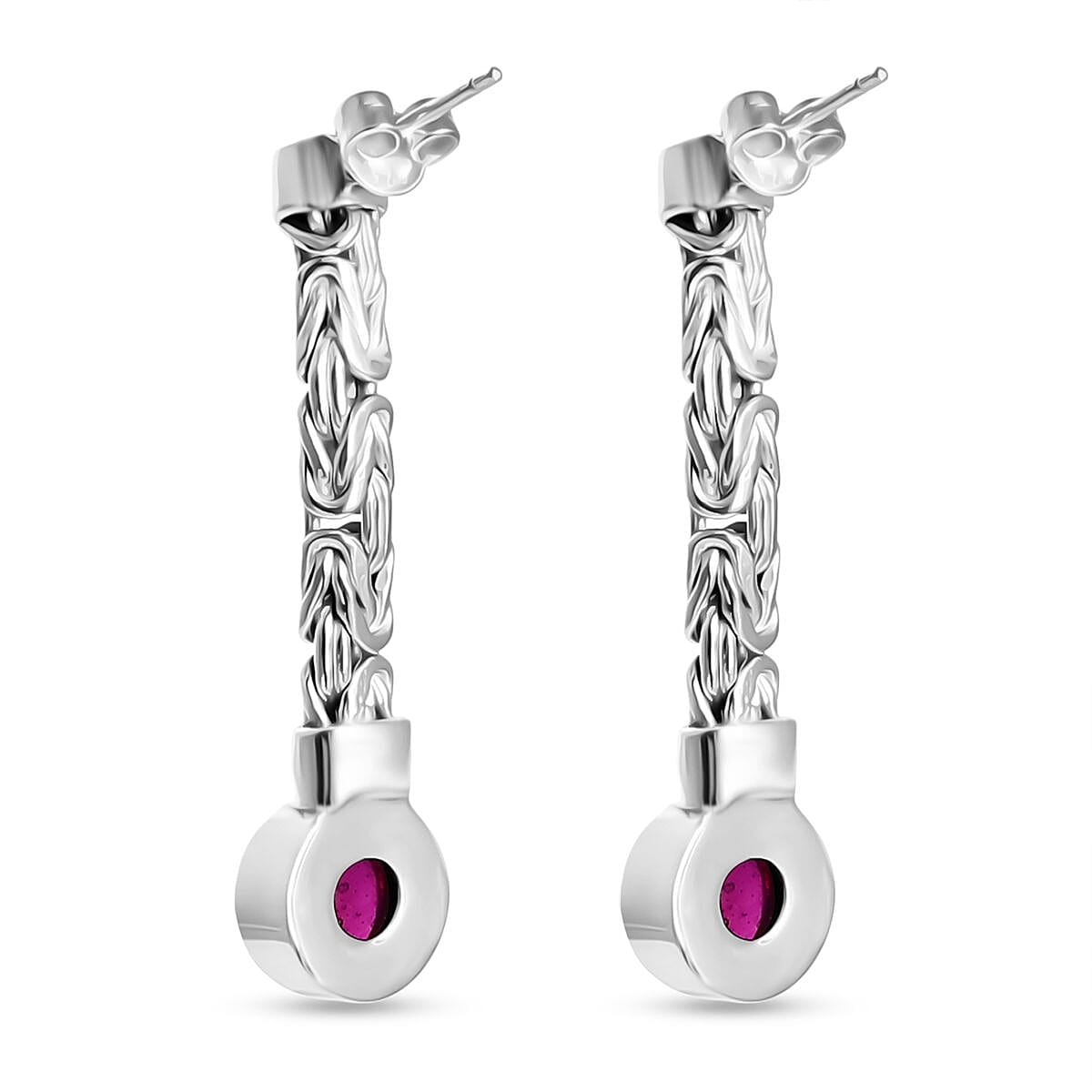 Royal Bali Collection - African Ruby Dangle Push Back Earring in Sterling Silver 6.55 Ct, Silver Wt. 5.73 Gms.