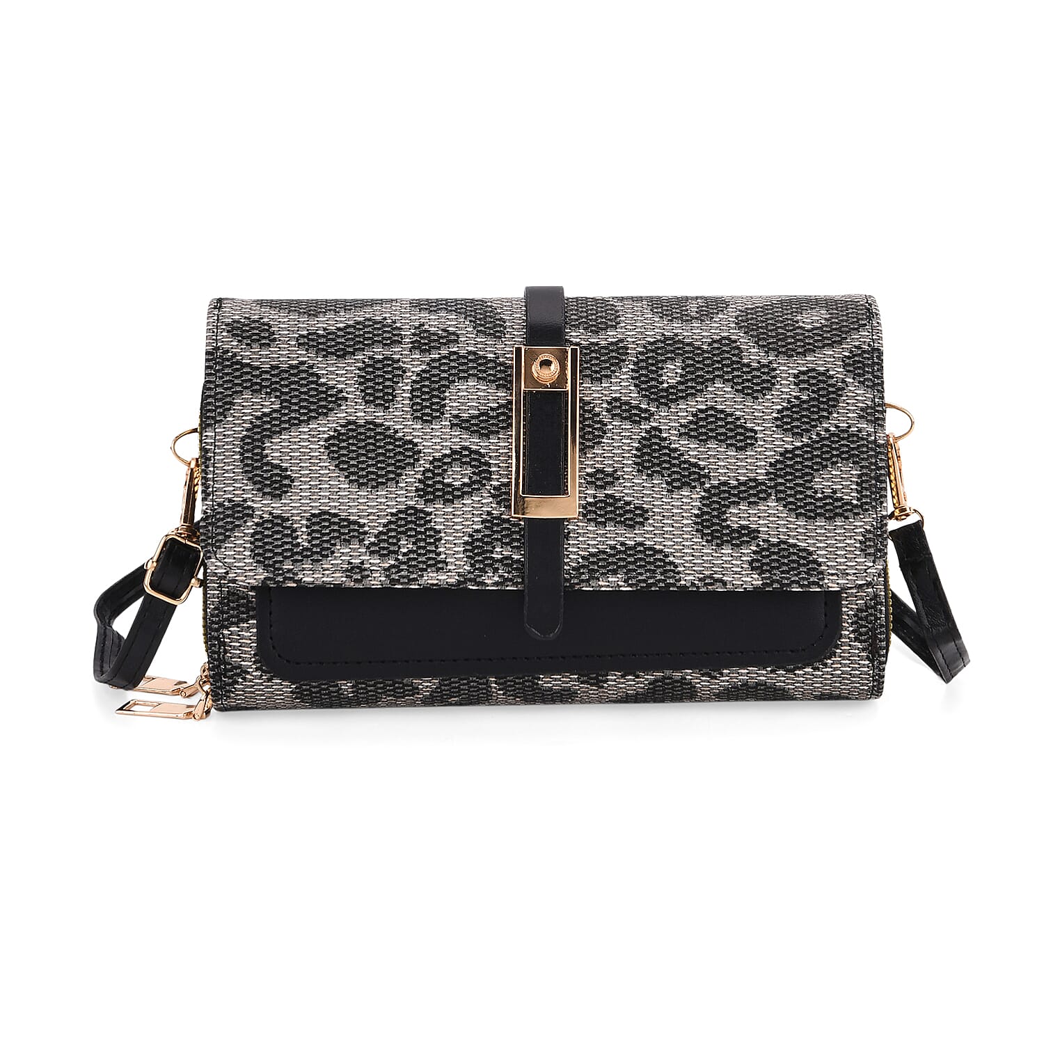Designer Inspired - Leopard Pattern Crossbody Bag - Black