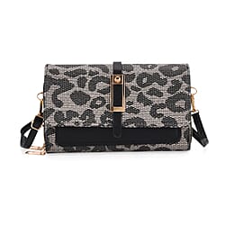 Designer Inspired - Leopard Pattern Crossbody Bag - Black