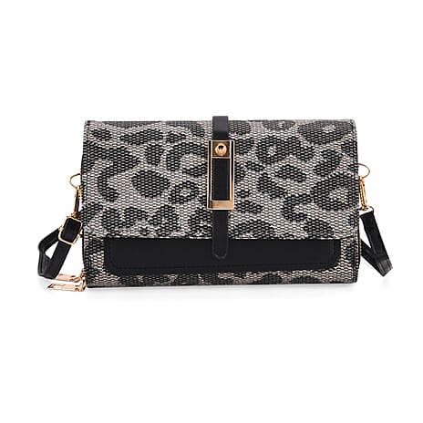 Designer Inspired - Leopard Pattern Crossbody Bag - Black