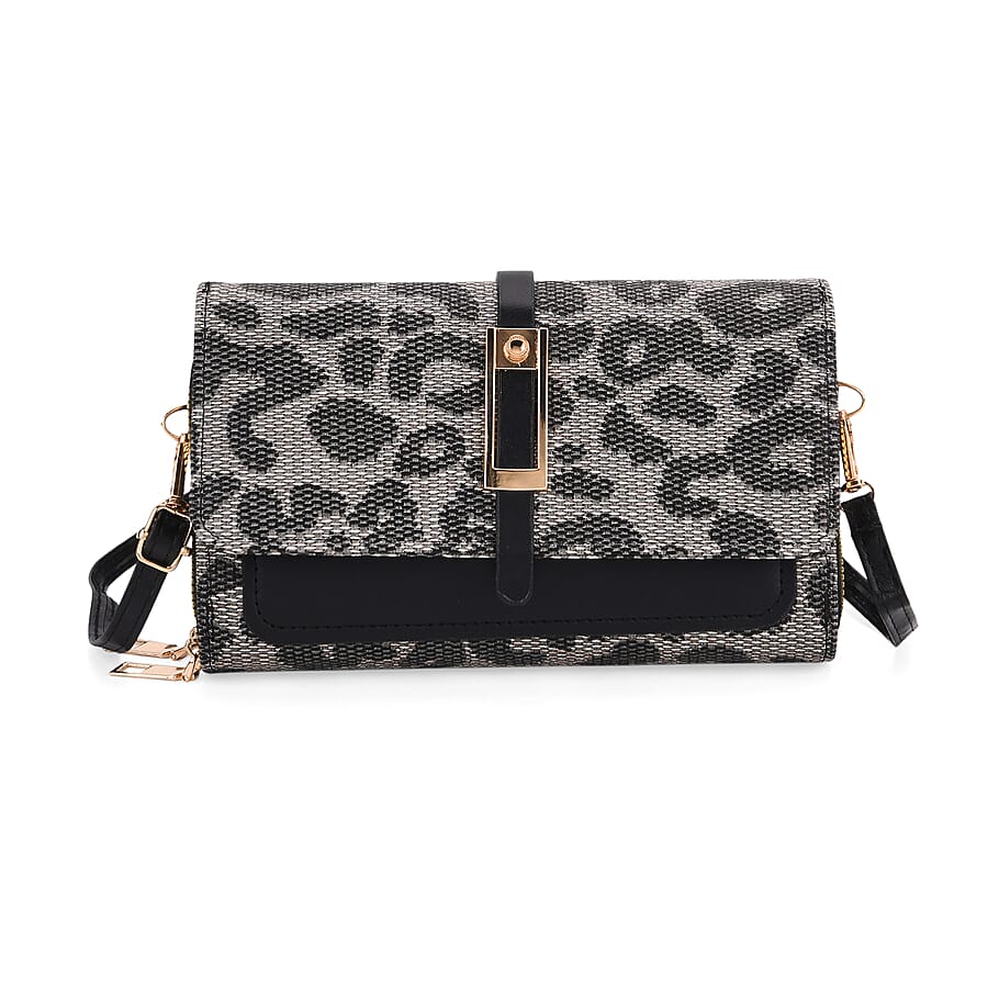 Designer Inspired - Leopard Pattern Crossbody Bag - Black