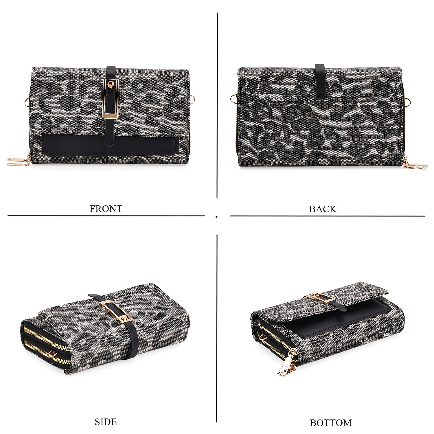 Designer Inspired - Leopard Pattern Crossbody Bag - Black