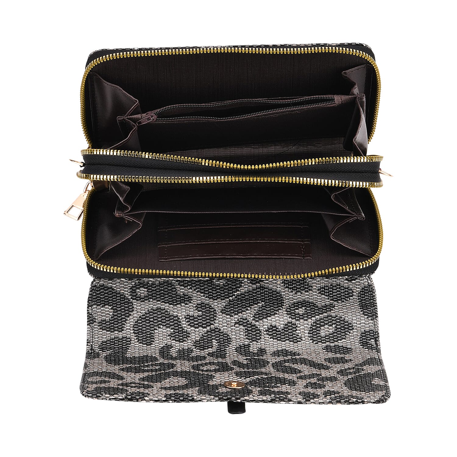 Designer Inspired - Leopard Pattern Crossbody Bag - Black