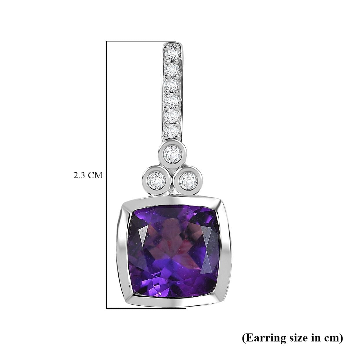 AAA African Amethyst & White Zircon Solitaire Stud Push Post Earring in Rhodium Overlay Sterling Silver 5.12 Ct.