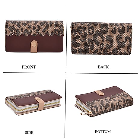SET OF 2 - Leopard Print Clutch - Short Wallet - Brown