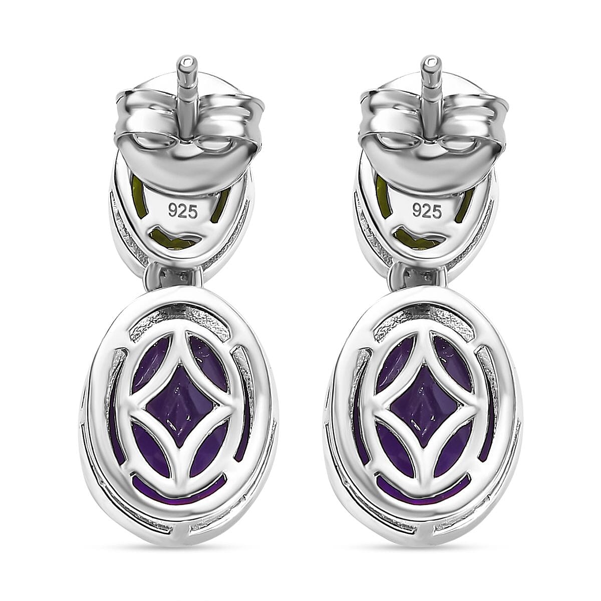 African Amethyst & Peridot Solitaire Stud Push Post Earrings in Rhodium Overlay Sterling Silver 5.60 Ct. African Amethyst & Peridot Solitaire Stud Push Post Earrings in Rhodium Overlay Sterling Silver 5.60 Ct.