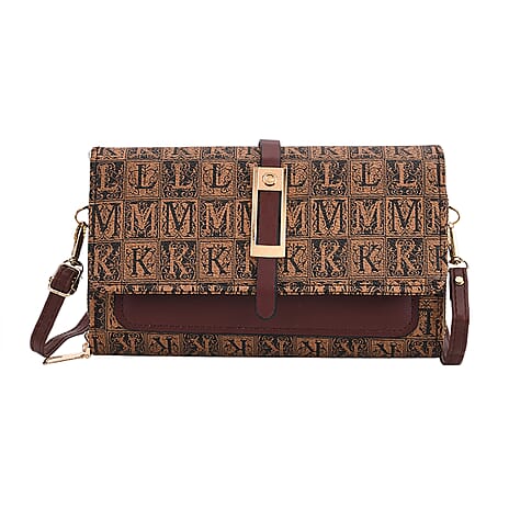 Designer Inspired - Monogram Pattern Crossbody Bag - Brown