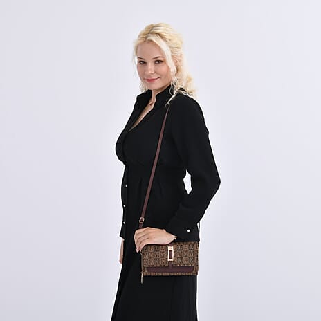 Designer Inspired - Monogram Pattern Crossbody Bag - Brown