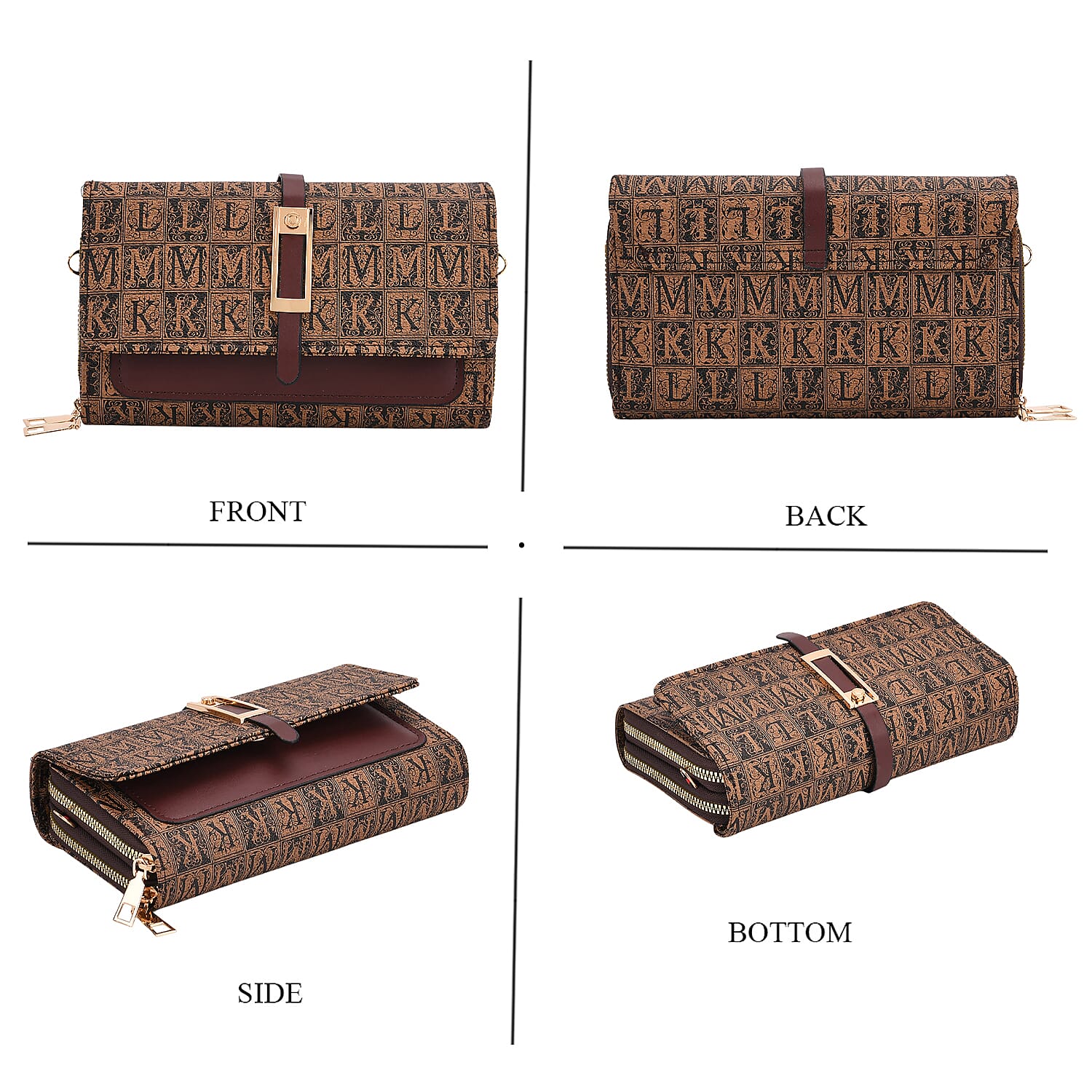 Designer Inspired - Monogram Pattern Crossbody Bag - Brown