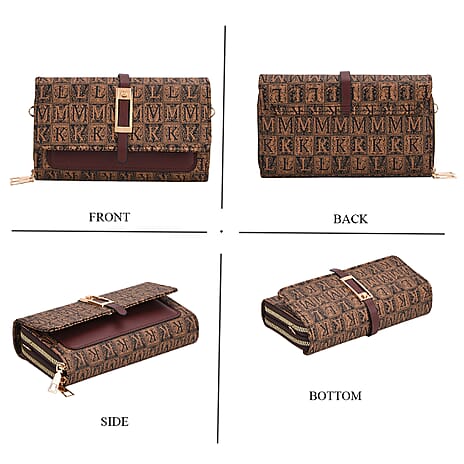 Designer Inspired - Monogram Pattern Crossbody Bag - Brown