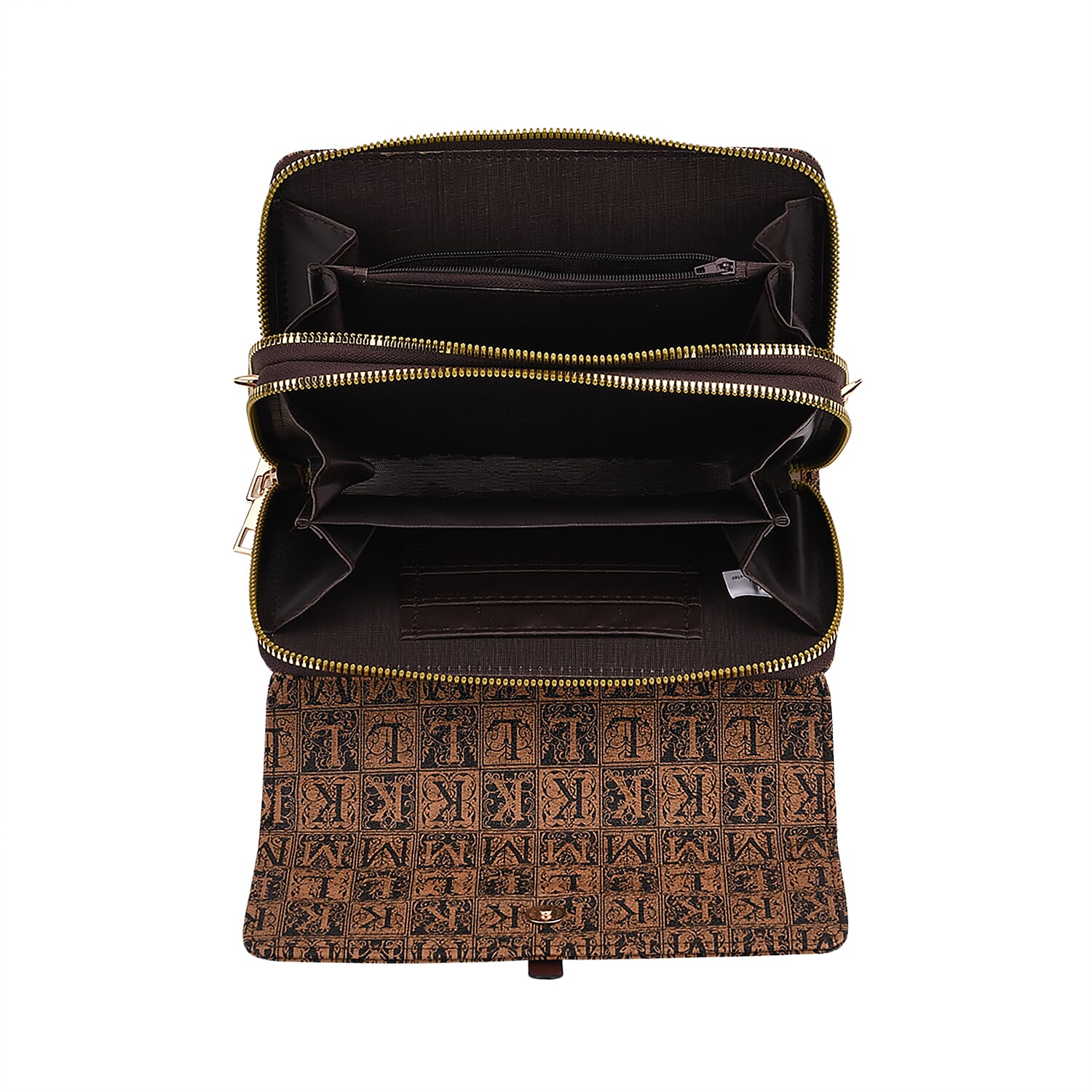 Designer Inspired - Monogram Pattern Crossbody Bag - Brown