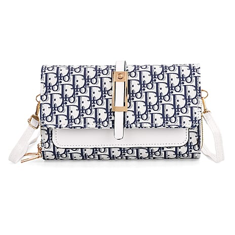 DESIGNER INSPIRED CLOSEOUT- D Letter Pattern Clutch Handbag - Blue